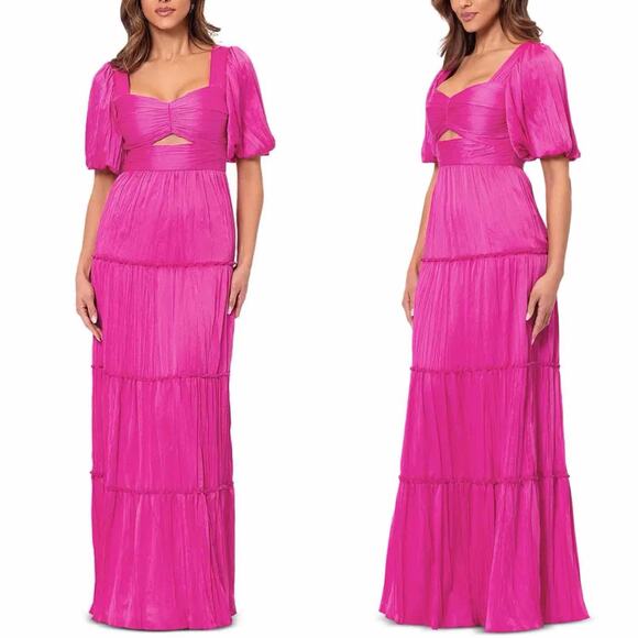 Aqua Pleated Cutout A-Line Maxi Dress In Pink Size 0 Formal Wedding Guest - Picture 7 of 10